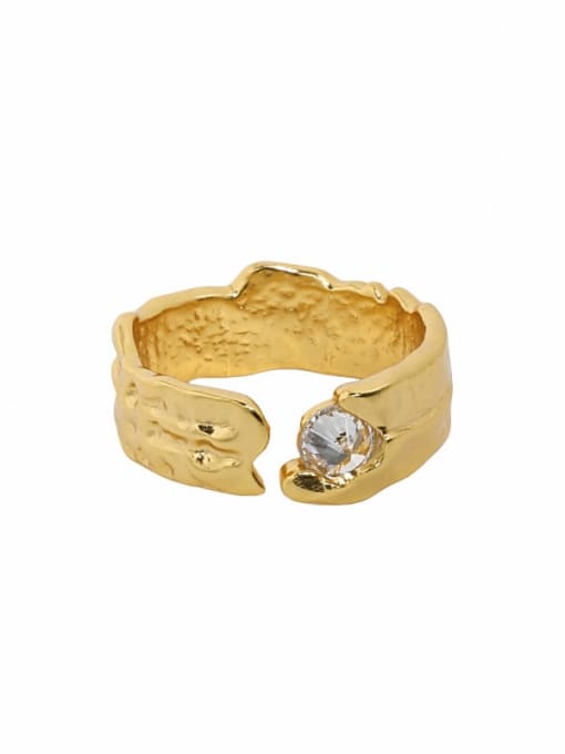 Dark  golden [white stone] 925 Sterling Silver Cubic Zirconia Irregular Vintage Band Ring